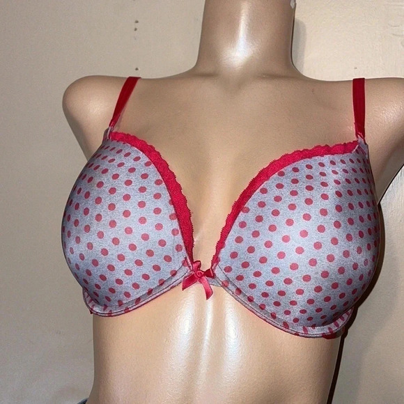 Victoria Secrets  women’s bra 34DD polka dot grey red push-up padded underwire - Picture 1 of 6